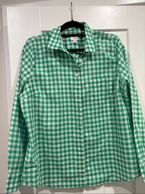 J. Crew Green and White Cotton  Gingham Button-Down Shirt